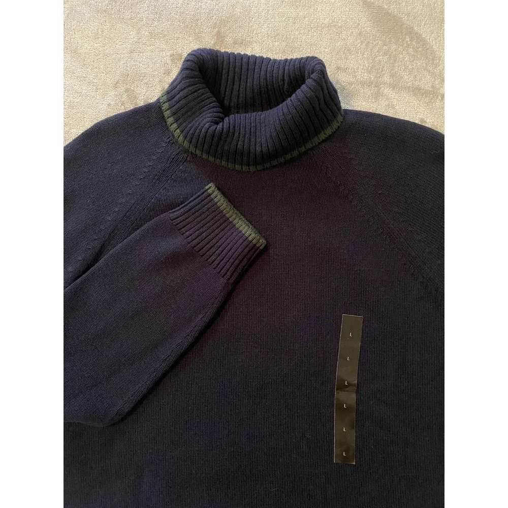 Banana‎ Republic Sweater Mens L Navy Blue Apres Ski Turtleneck Cotton Wool Blend